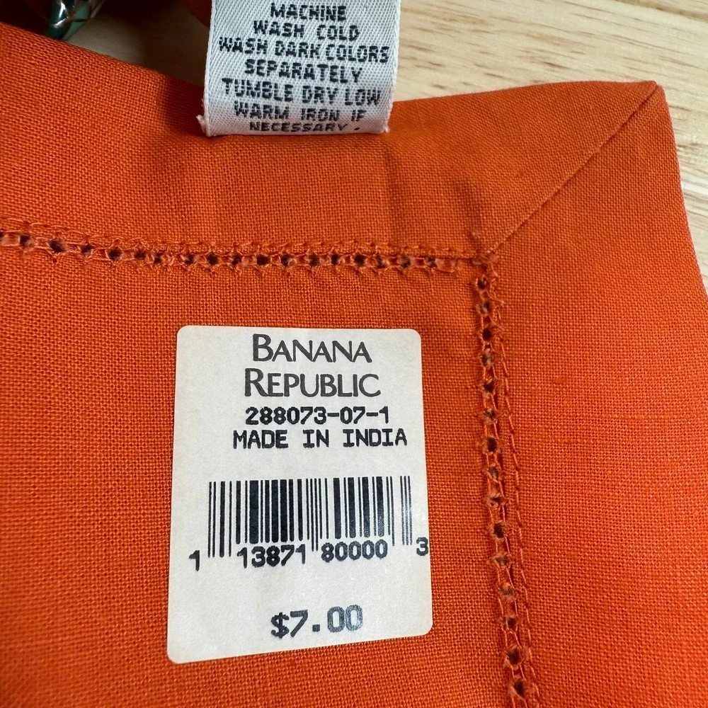 Banana Republic Bright Orange Hemstitch Dinnerware Table Napkins Cotton Set of 6